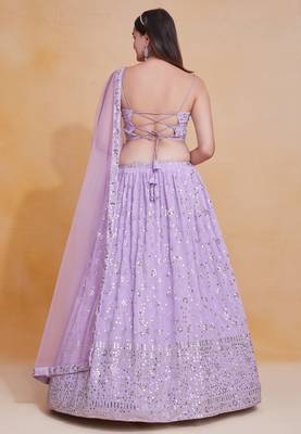 Light-Purple Zari sequin Embroidered Georgette Indian wedding designer lehenga choli dress 3