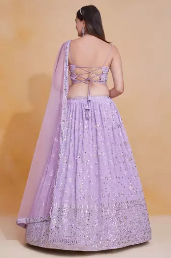Light-Purple Zari sequin Embroidered Georgette Indian wedding designer lehenga choli dress