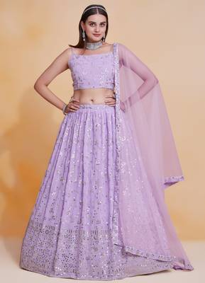 Light-Purple Zari sequin Embroidered Georgette Indian wedding designer lehenga choli dress 4
