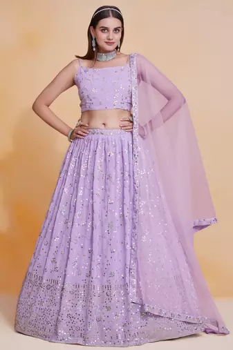 Light-Purple Zari sequin Embroidered Georgette Indian wedding designer lehenga choli dress