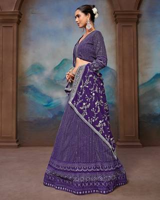 Fetching Blue Zari Sequence Embroidered Faux Georgette Indian wedding lehenga dress 2