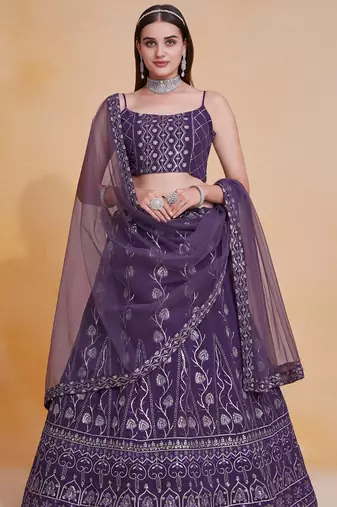 glamourous Blue Thread, Zari, Sequence Embroidered Georgette Indian wedding lehenga choli