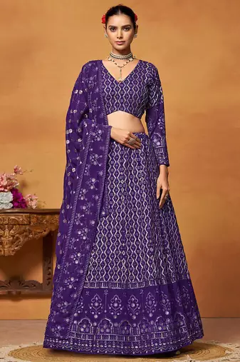 Glamorous Blue Thread, Sequence Embroidered Georgette Indian designer lehenga choli