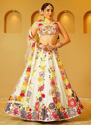 White Thread sequin Embroidered Georgette indian designer wedding lehenga dress 1