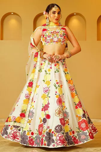 White Thread sequin Embroidered Georgette lehenga