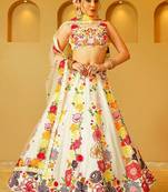 White Thread sequin Embroidered Georgette indian designer wedding lehenga dress