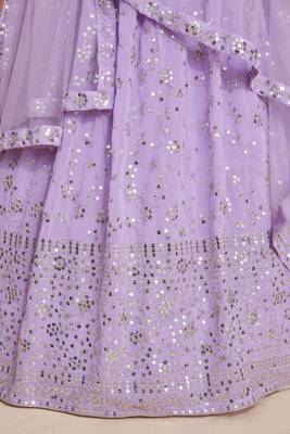 Light-Purple Zari sequin Embroidered Georgette Indian wedding designer lehenga choli dress 5