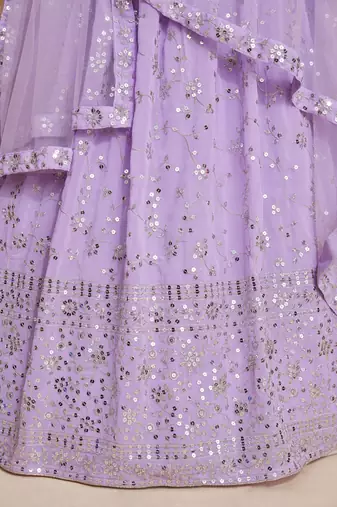 Light-Purple Zari sequin Embroidered Georgette Indian wedding designer lehenga choli dress