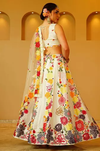 White Thread sequin Embroidered Georgette indian designer wedding lehenga dress