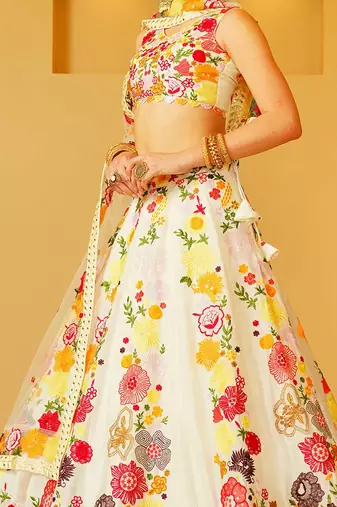 White Thread sequin Embroidered Georgette indian designer wedding lehenga dress