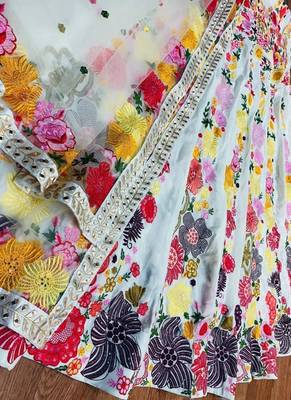 White Thread sequin Embroidered Georgette indian designer wedding lehenga dress 5