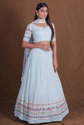 Aqua Blue Thread sequin Zari Embroidered Georgette indian wedding lehenga choli 2