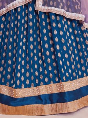 Comely Blue Zari Weaving Pearl Work Border Georgette Indian wedding lehenga dress 5