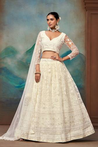 white Thread sequin Embroidered Georgette lehenga choli