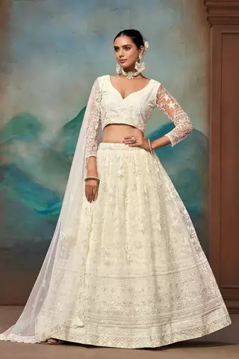 white Thread sequin Embroidered Georgette lehenga choli