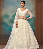 white Thread sequin Embroidered Georgette indian wedding designer latest design lehenga dress