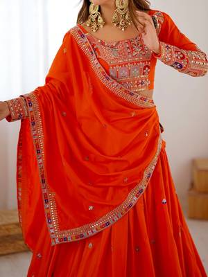 Alluring Orange Multi Thread Sequence Embroidered Georgette Indian wedding lehenga choli 4
