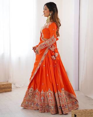 Alluring Orange Multi Thread Sequence Embroidered Georgette Indian wedding lehenga choli 5