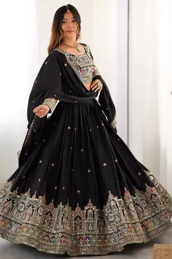 Ravishing Black Multi Thread, Sequence, Embroidered Georgette Indian lehenga choli dress