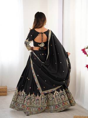 Ravishing Black Multi Thread Sequence Embroidered Georgette Indian lehenga choli dress 2