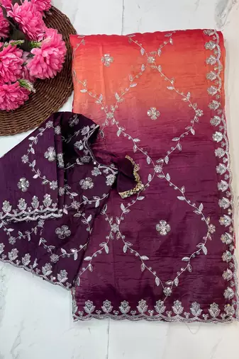 ombre pattern purple crush silk blend saree with stitched blouse