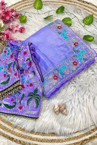 ombre pattern lavender candy crush silk blend saree with stitched blouse