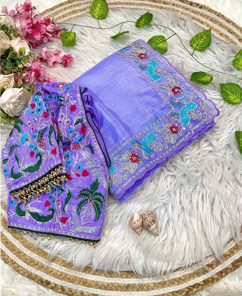 ombre pattern lavender candy crush silk blend saree with stitched blouse