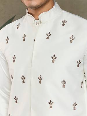 White silk thead & sequins embroidered with real mirror work wedding festival party wear straight kurta pant koti 8