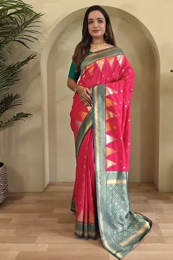 Rani Pink Kanchipuram silk blend Saree