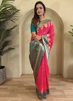 Rani Pink Kanchipuram silk blend Saree 2
