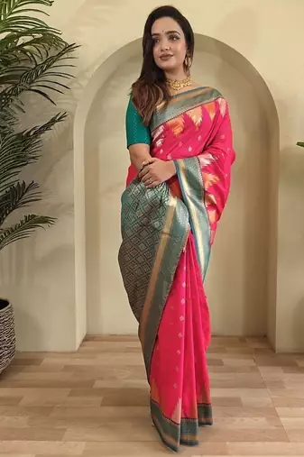 Rani Pink Kanchipuram silk blend Saree
