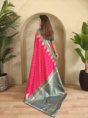 Rani Pink Kanchipuram silk blend Saree 3