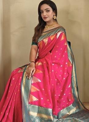 Rani Pink Kanchipuram silk blend Saree 4