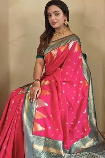 Rani Pink Kanchipuram silk blend Saree