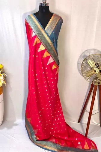 Rani Pink Kanchipuram silk blend Saree