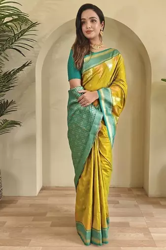 Lime Kanchipuram silk blend Saree