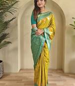 Lime Kanchipuram silk blend Saree