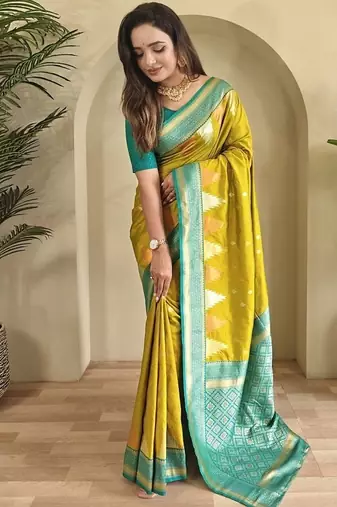 Lime Kanchipuram silk blend Saree