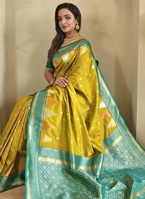 Lime Kanchipuram silk blend Saree 3