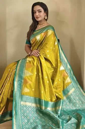 Lime Kanchipuram silk blend Saree