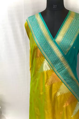 Lime Kanchipuram silk blend Saree