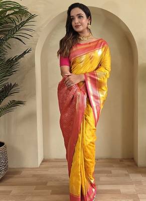 Yellow Kanchipuram silk blend Saree 2