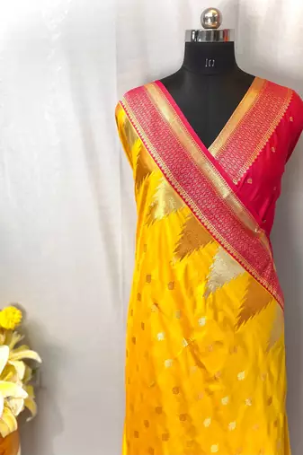 Yellow Kanchipuram silk blend Saree