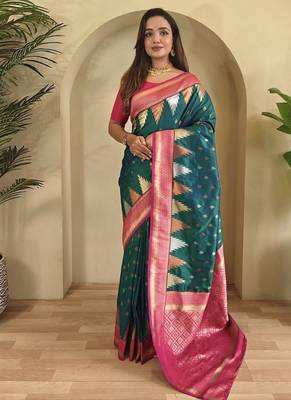 Teal Kanchipuram silk blend Saree 1