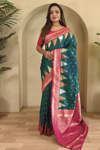Teal Kanchipuram silk blend Saree