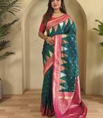 Teal Kanchipuram silk blend Saree