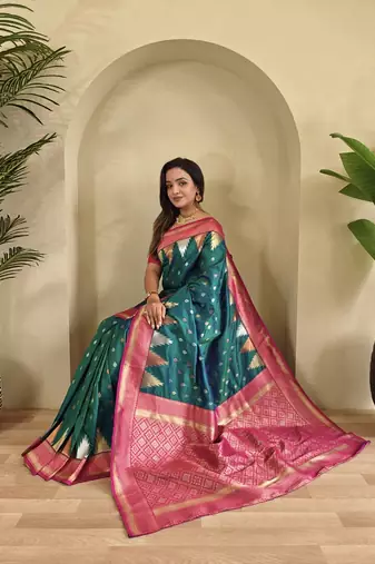 Teal Kanchipuram silk blend Saree