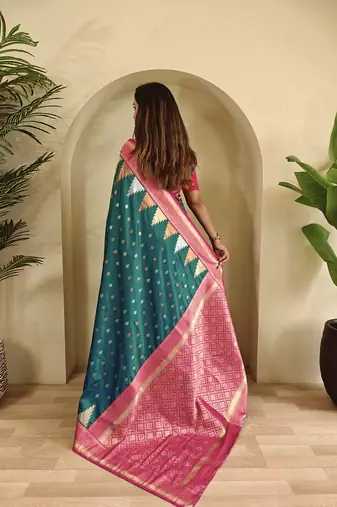 Teal Kanchipuram silk blend Saree