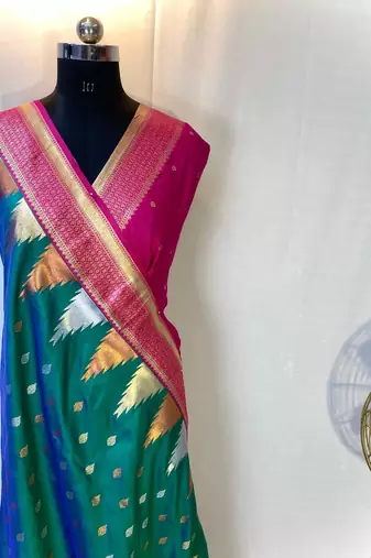 Teal Kanchipuram silk blend Saree
