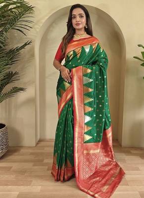 Green Kanchipuram silk blend Saree 1